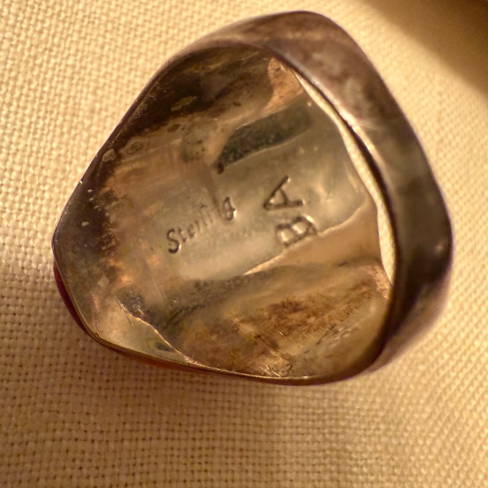 Native American Red Spiny Silver Ring - image 4